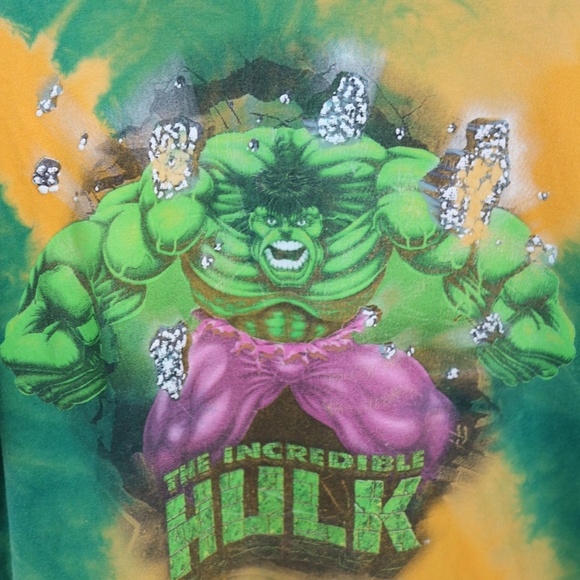 Vintage Y2K The Incredible Hulk Green Tie-dye Tee / 12Y+ - Picture 2 of 8